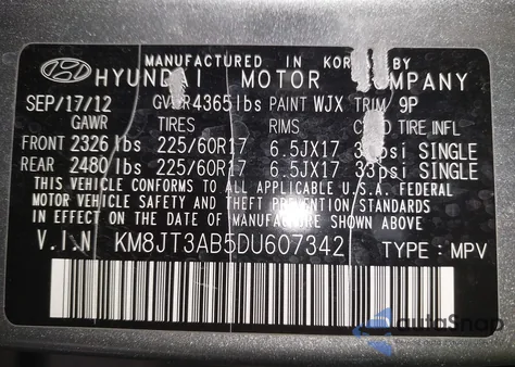 2013 Hyundai Tucson Gl z USA, uszkodzony, nr VIN KM8JT3AB5DU607342